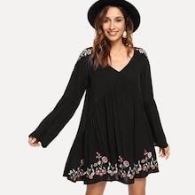 Shein Flower Embroidered V-neck Dress