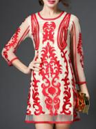 Shein Nude Sheer Gauze Disc Flowers Shift Dress