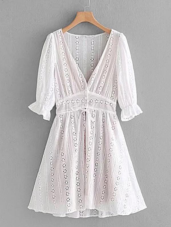 Shein Pointelle Lace Crochet Dress