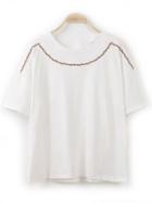 Shein White Crew Neck Embroidered Loose T-shirt