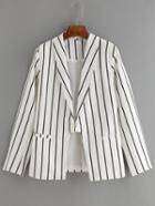 Shein White Vertical Stripe Pockets Blazer