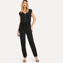 Shein Waist Drawstring Zipper Up Shell Jumpsuit