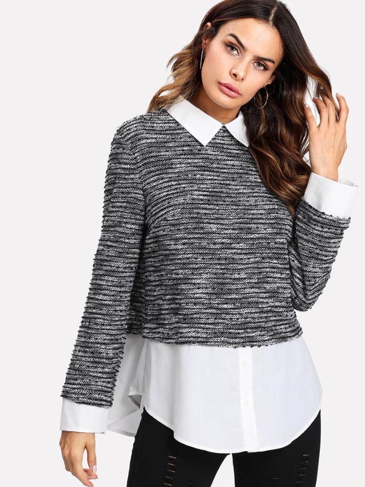 Shein Contrast Curved Hem Marled 2 In 1 Top