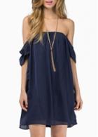 Rosewe Simple Navy Off The Shoulder Chiffon Above Knees Dress
