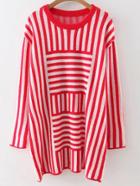 Shein Red Striped Drop Shoulder Loose Sweater