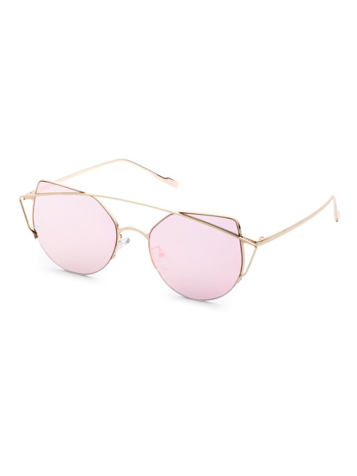 Shein Metal Frame Double Bridge Pink Cat Eye Sunglasses