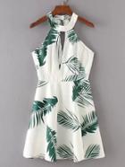 Shein Halterneck Open Back Pleated Dress