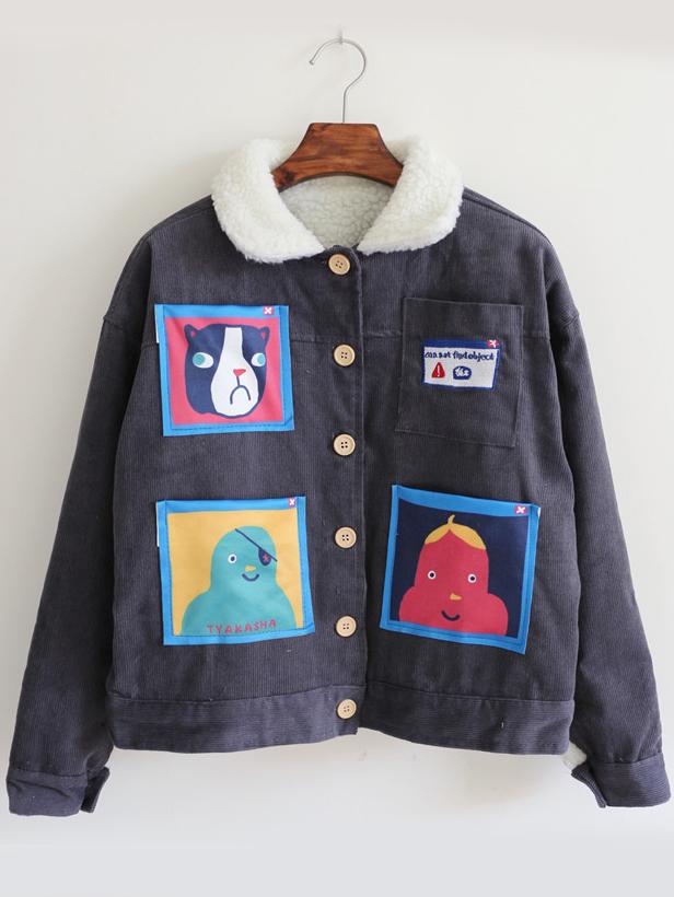 Shein Purple Long Sleeve Cartoon Pattern Crop Coat
