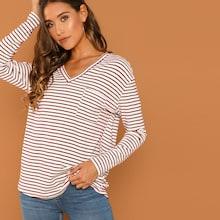 Shein Single Pocket Striped T-shirt