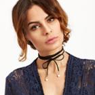 Shein Black Bow Faux Pearl Wrap Choker Necklace