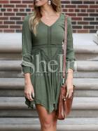 Shein Green Elastic Cuff Asymmetric Dress