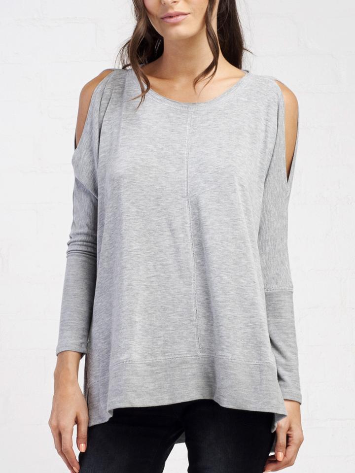 Shein Grey Cold Shoulder Side Slit T-shirt