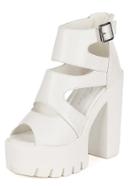 Shein Cutout Chunky Heel Buckle Ankle White Sandals
