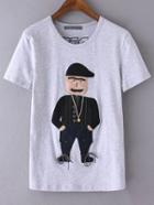 Shein Grey Cartoon Embroidery Decorated T-shirt