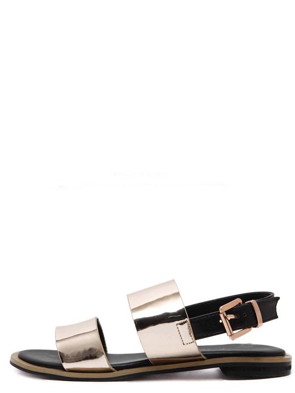 Shein Gold Metallic Open Toe Block Buckled Sandals