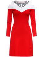 Shein Red Open Shoulder Embroidered Sheath Dress