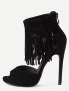 Shein Black Faux Suede Fringe Platform High Heels