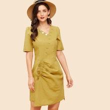 Shein Button Neck Frill Trim Asymmetric Dress