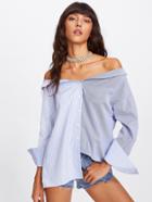 Shein Overlap Back Mixed Stripe Off Shoulder Blouse
