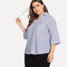Shein Plus Drop Shoulder Pinstripe Blouse