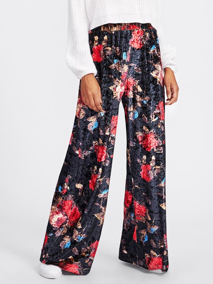 Shein Floral Velvet Palazzo Pants