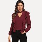 Shein Ruffle Detail Open Front Solid Top