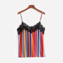 Shein Contrast Lace Striped Cami Top
