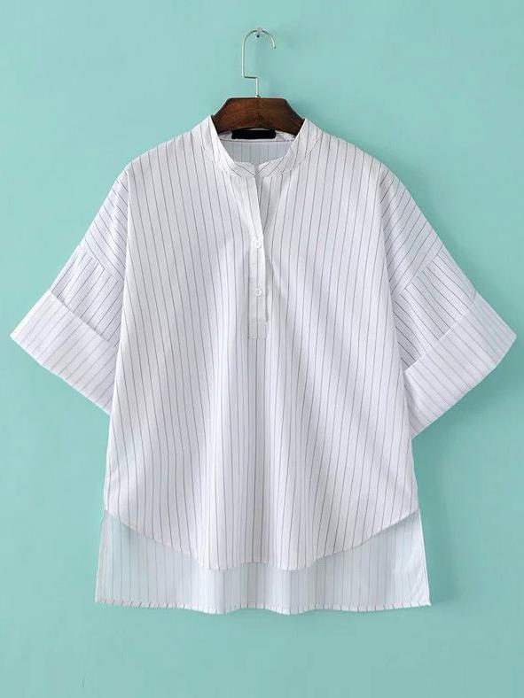 Shein Dip Hem Vertical Striped Shirt