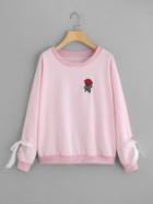 Shein Rose Appliques Bow Tie Sweatshirt