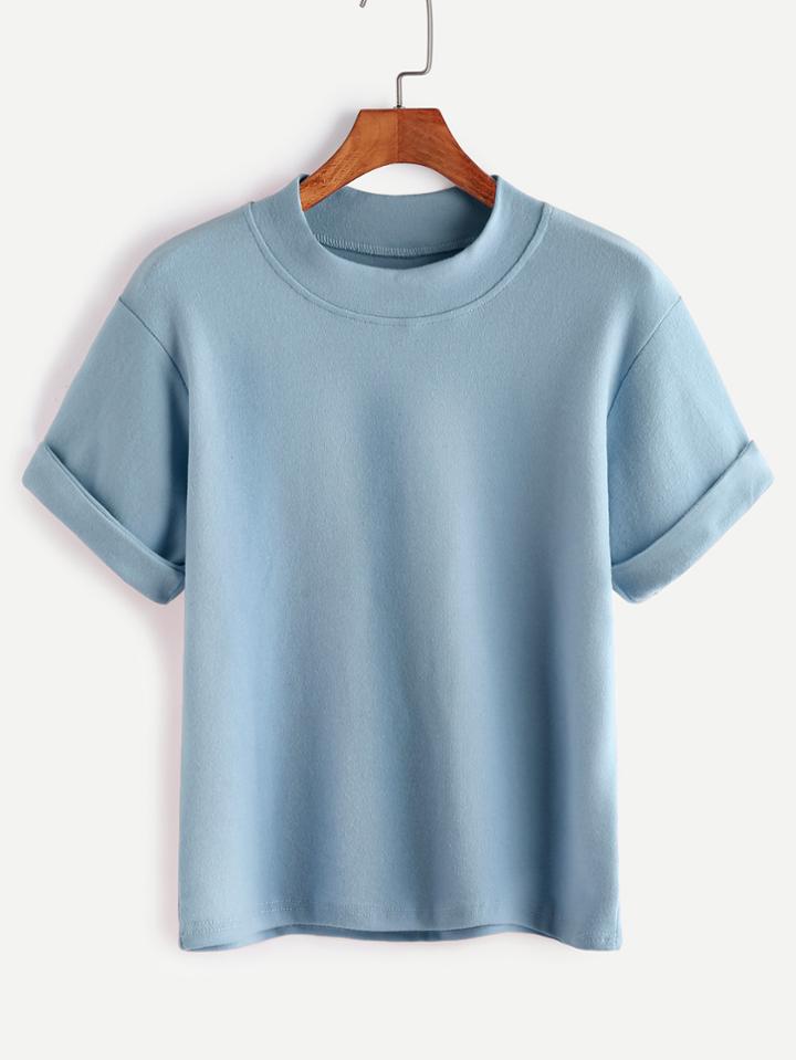 Shein Mock Neck Cuffed Tee