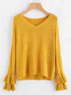Shein V Neckline Layered Frill Sleeve Sweater