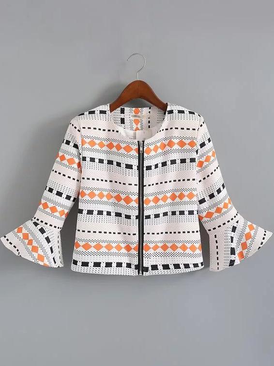 Shein Multicolor Bell Sleeve Zipper Crop Jacket