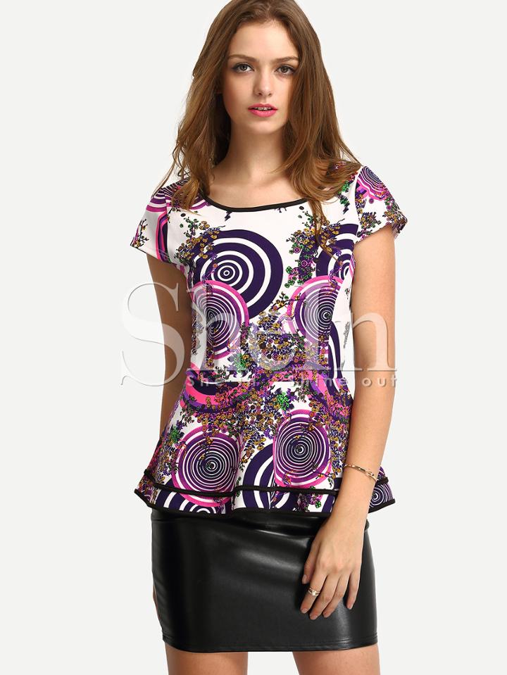 Shein Multicolor Cap Sleeve Ruffle Hem Blouse