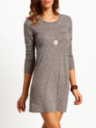 Shein Grey Crew Neck Pocket Embellished Tee Dress