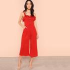 Shein Ruffle Trim Button Front Culotte Jumpsuit