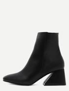 Shein Black Square Toe Geometric Heel Zip Side Boots