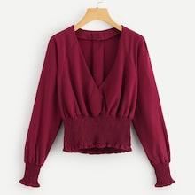 Shein Solid Surplice V-neck Blouse