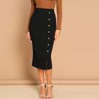 Shein Button Front Ribbed Knit Split Skirt