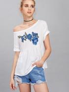 Shein Rolled Up Embroidery Smock Tee