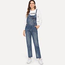 Shein Patched Faded Wash Denim Overalls
