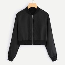 Shein Solid Zip Up Front Crop Jacket