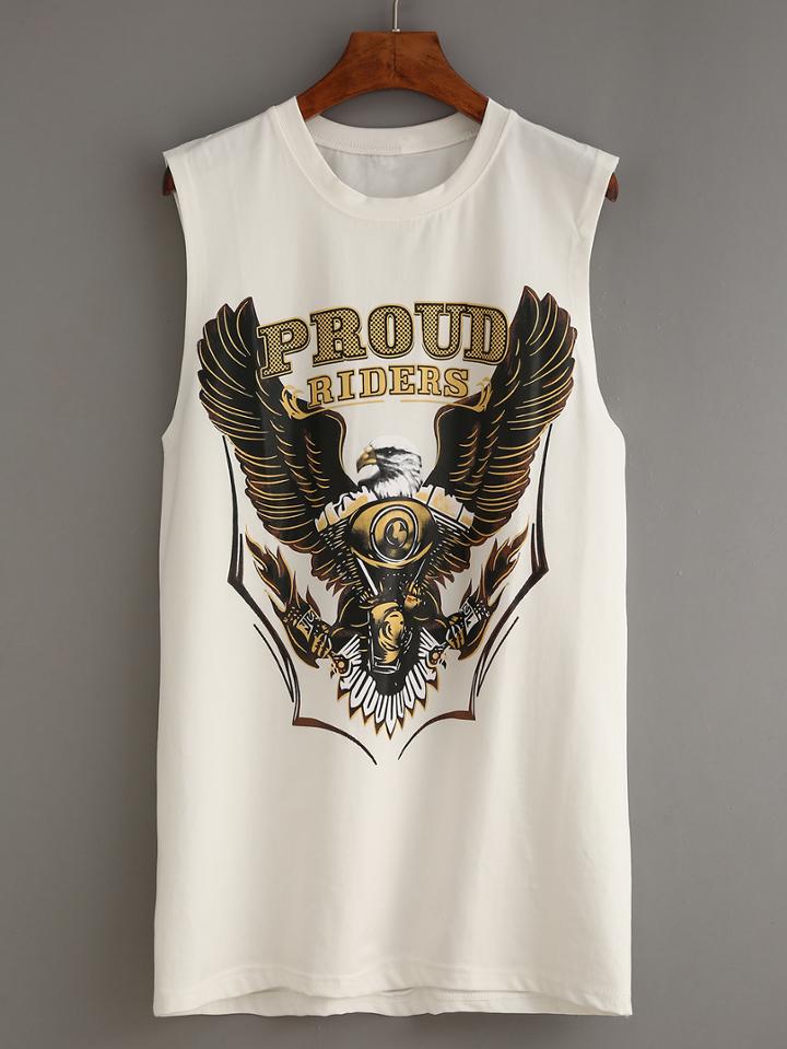Shein Eagle Print Sleeveless Dress - White