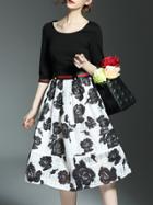 Shein Black Rose Print Combo Dress