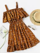 Shein Calico Print Frill Blouson A Line Dress