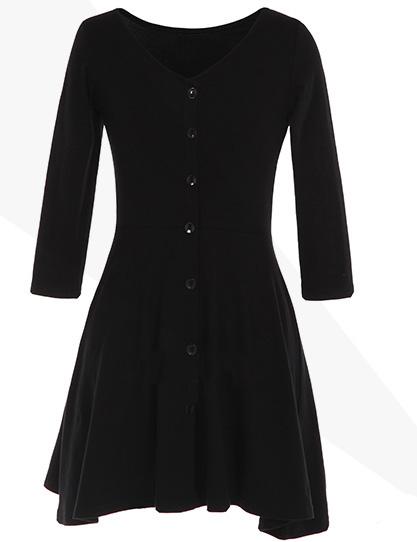 Shein Black V Neck Slim Buttons Dress