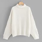 Shein Plus Rolled Neck Drop Shoulder Sweater