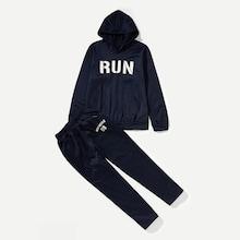 Shein Men Letter Print Hooded Sweatshirt With Pants