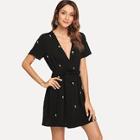 Shein Floral Embroidered Frill Trim Surplice Wrap Dress