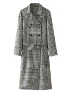 Shein Double Breasted Self Tie Houndstooth Coat
