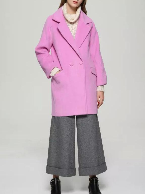 Shein Rose Red Lapel Double Breasted Pockets Long Coat